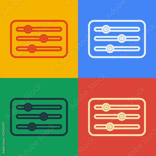 Pop art line Sound mixer controller icon isolated on color background. Dj equipment slider buttons. Mixing console. Vector Illustration