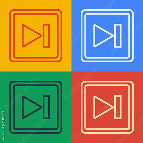 Pop art line Fast forward icon isolated on color background. Vector Illustration