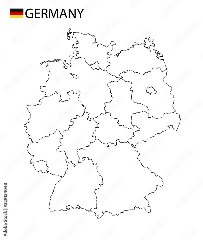 Germany map, black and white detailed outline with regions of the country. Vector illustration
