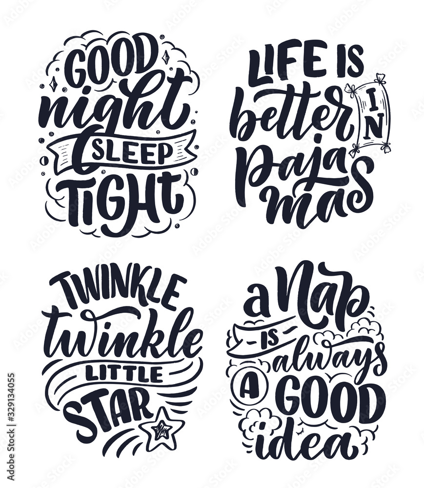 Fototapeta premium Lettering Slogan about sleep and good night. Vector illustration design for graphic, prints, poster, card, sticker and other creative uses