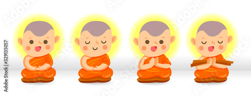 Monk cartoon vector set.