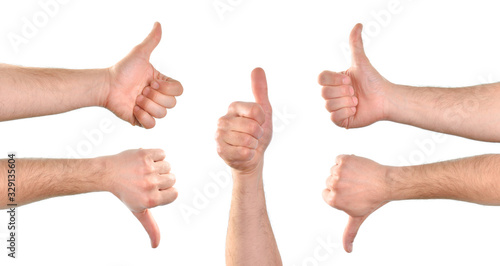 Photos Five hands showing gesture of conformity or disagreement