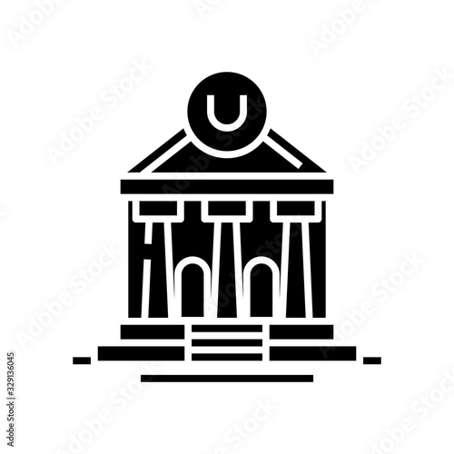 University building black icon, concept illustration, vector flat symbol, glyph sign.