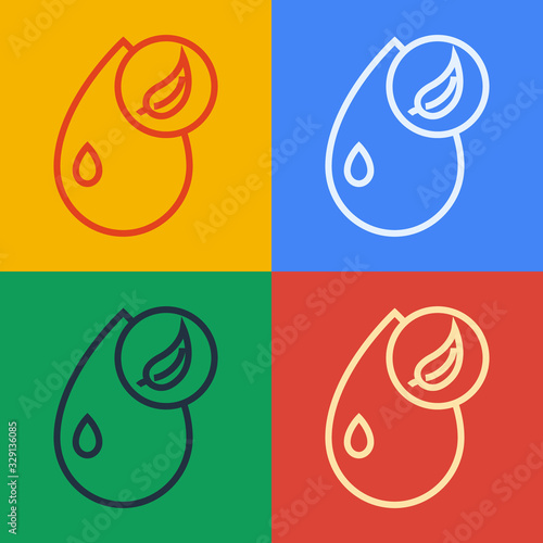 Pop art line Bio fuel icon isolated on color background. Eco bio. Green environment and recycle. Vector Illustration