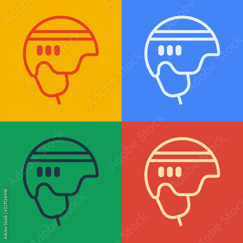 Canvas Print Pop art line Hockey helmet icon isolated on color background