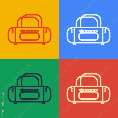Pop art line Sport bag icon isolated on color background. Vector Illustration