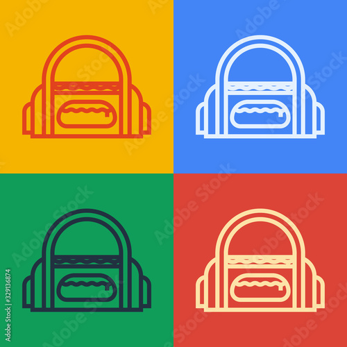 Pop art line Sport bag icon isolated on color background. Vector Illustration