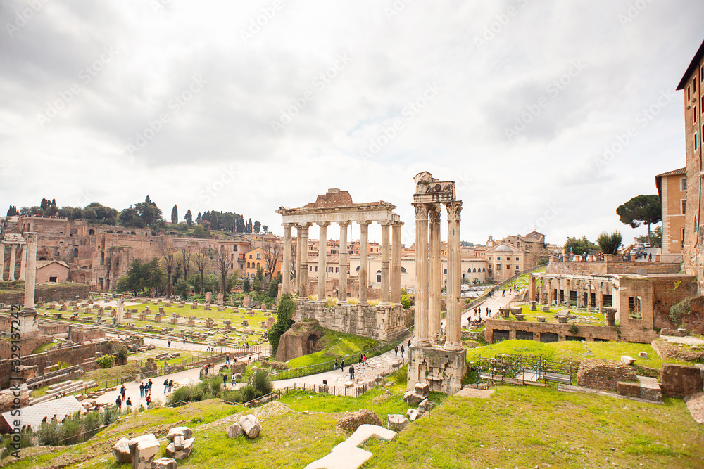 Ruins of the Roman Forum at Palatino Hill in Roma.