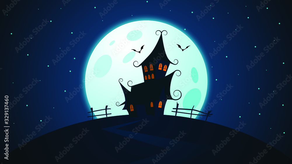 haunted house and full moon