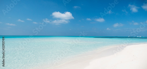 Tropical Beach with White Sand. Maldives Panorama.