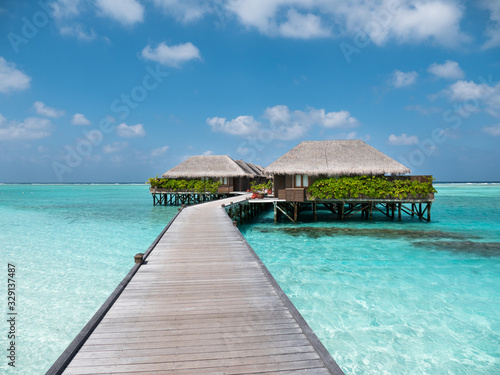 Fototapeta Naklejka Na Ścianę i Meble -  Luxury Resort with Water Bungalows and Villas on Maldives.