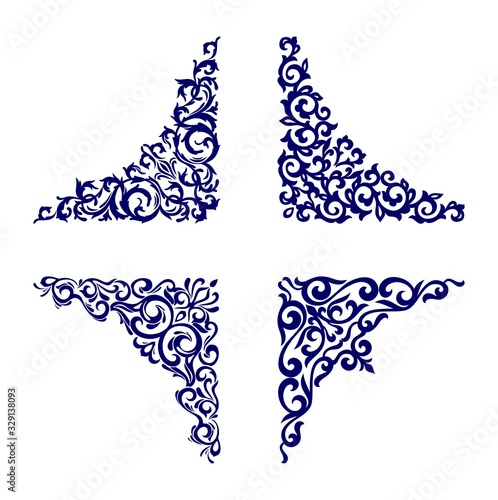 Kazakh ornaments, four corners, vector 