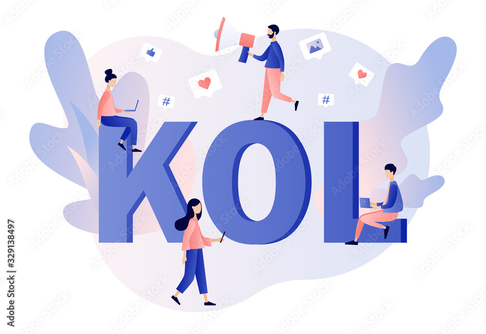 Key Opinion Leader. KOL text. Social media influencer. Marketing. Tiny  bloger with megaphone and followers online. Influencing audiences. Modern  flat cartoon style. Vector illustration vector de Stock | Adobe Stock