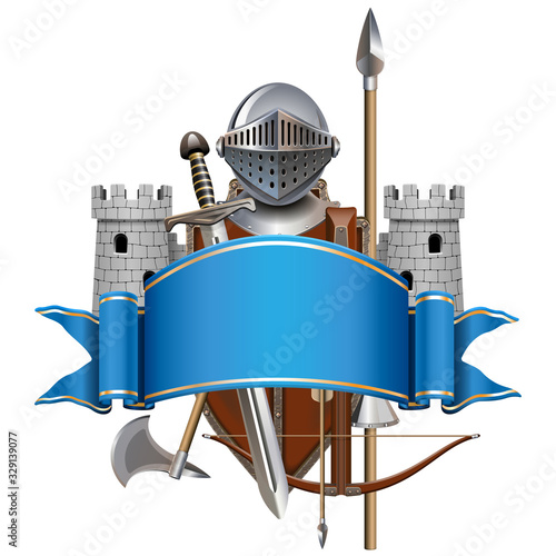 Vector Blue Banner with Knight Armor