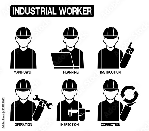 set of industrial worker icon on white background