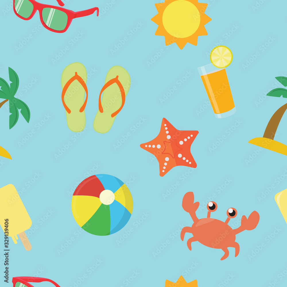 Summer Time Background Pattern llustration in vector. Different Objects related with the Summer 