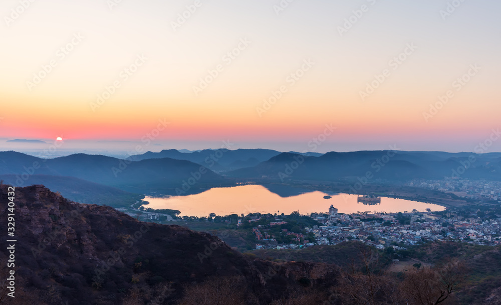 India at sunrise, Man Sagar lake view, Jaipur