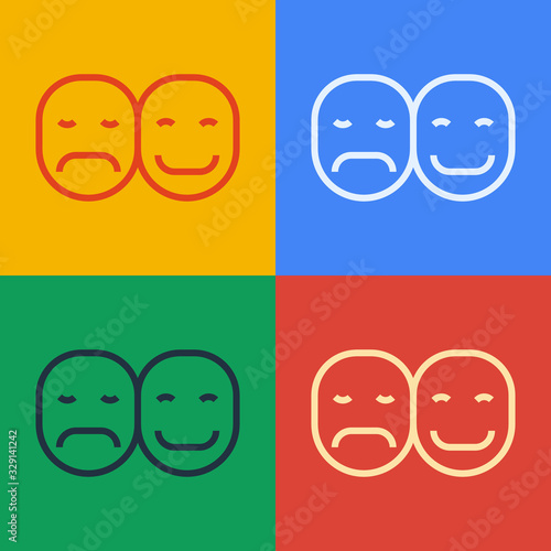 Pop art line Poker player icon isolated on color background. Vector Illustration