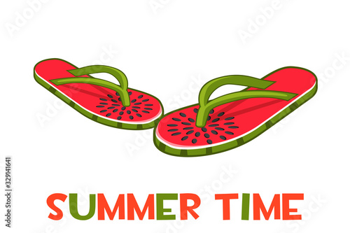 Beach slippers or flip flops with a print of watermelon.
