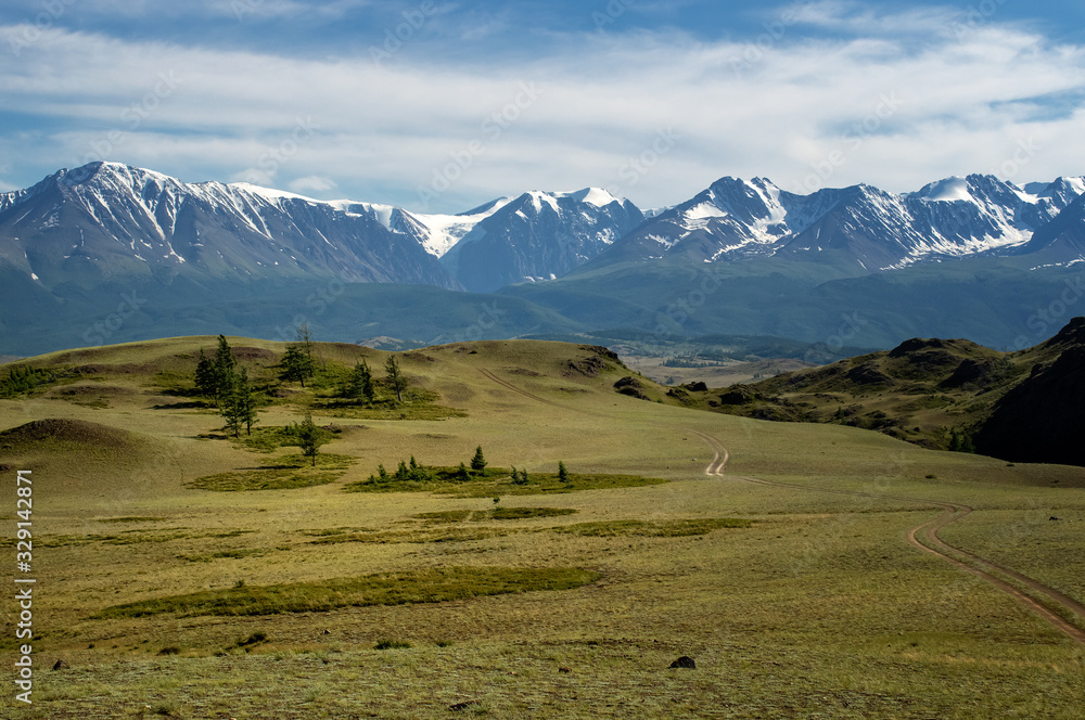 Panorama of the Chui ridge in the Altai Mountains, Russia July