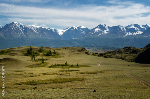 Panorama of the Chui ridge in the Altai Mountains, Russia July