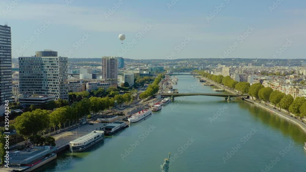 PARIS, FRANCE - MAY, 2019: Aerial drone view of historical city centre over the banks of the river Seine. PARIS, FRANCE - MAY, 2019: Aerial drone view of historical city centre over the banks of the river Seine.