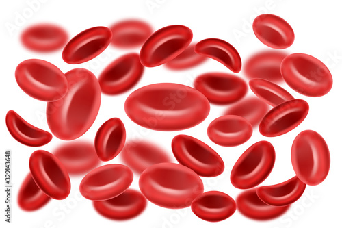 Flowing red blood cells, erythrocyte isolated on white background, health care concept, vector illustration.