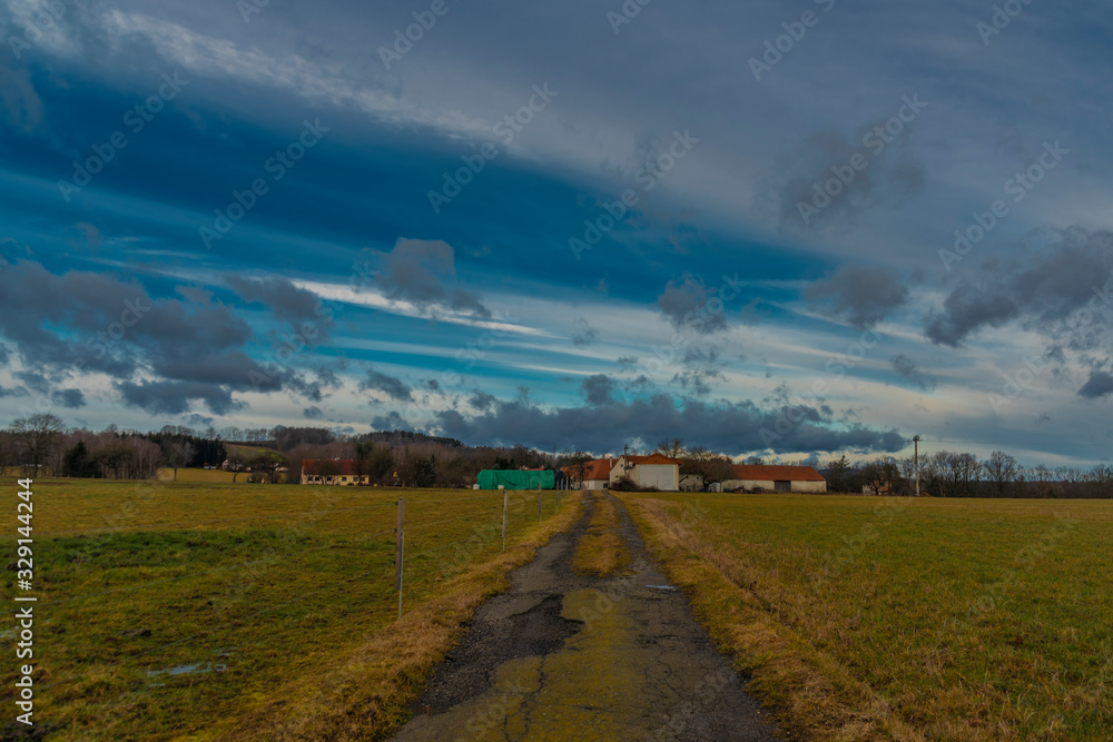 Path near Ceske Budejovice city in south Bohemia in winter sunny morning