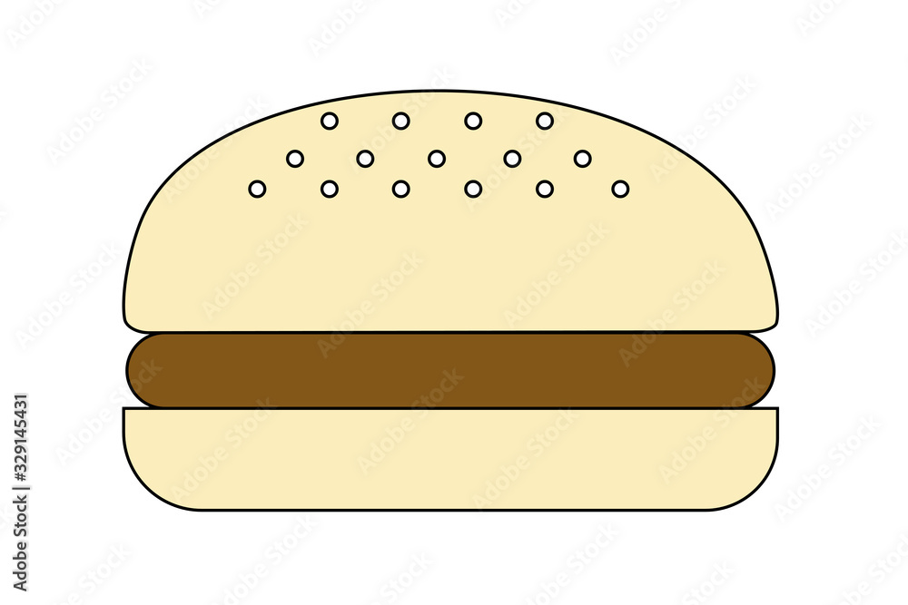 hamburger cartoon isolated on white background. One layers of meat