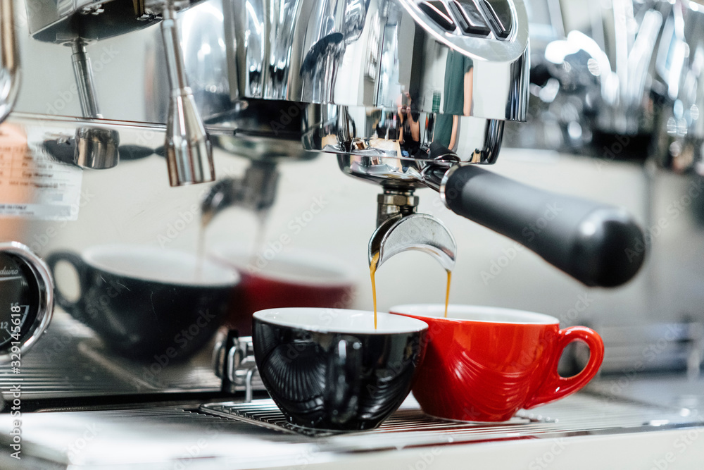 Close up image of espresso coffee brewing Close up image of espresso coffee brewing