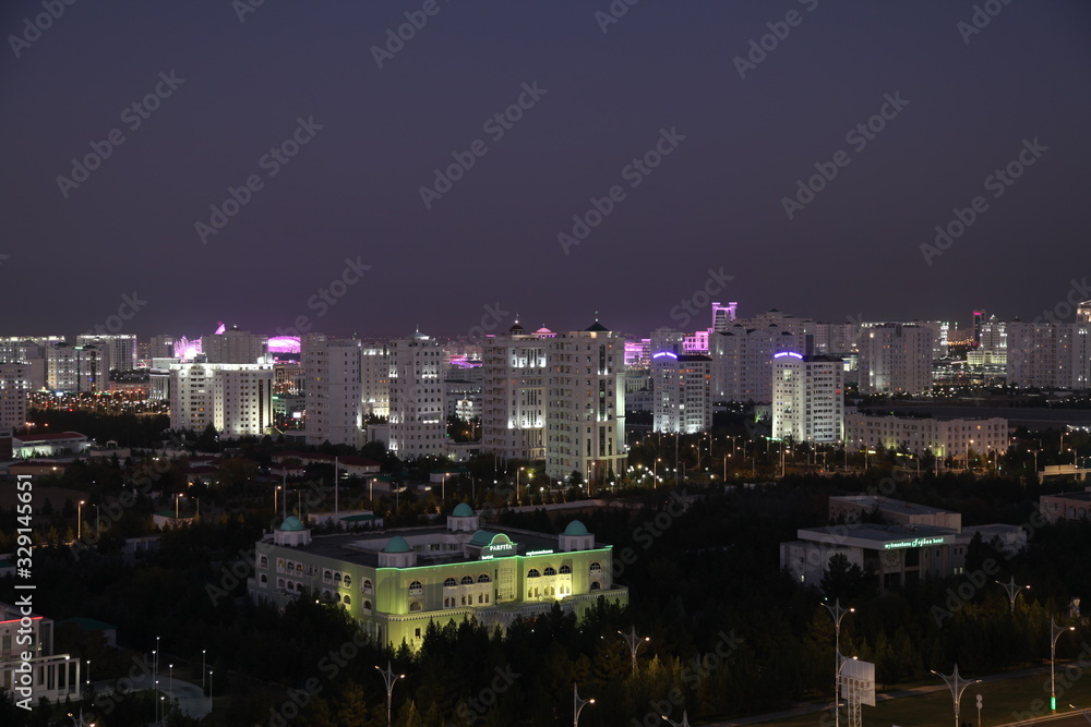 skyline of beautiful architecture and parks in Ashgabat the capital city of Turkmenistan in Central Asia