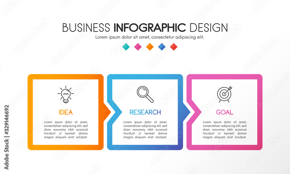 Fototapeta premium Diagram with 3 steps. Colourful infograph. Vector