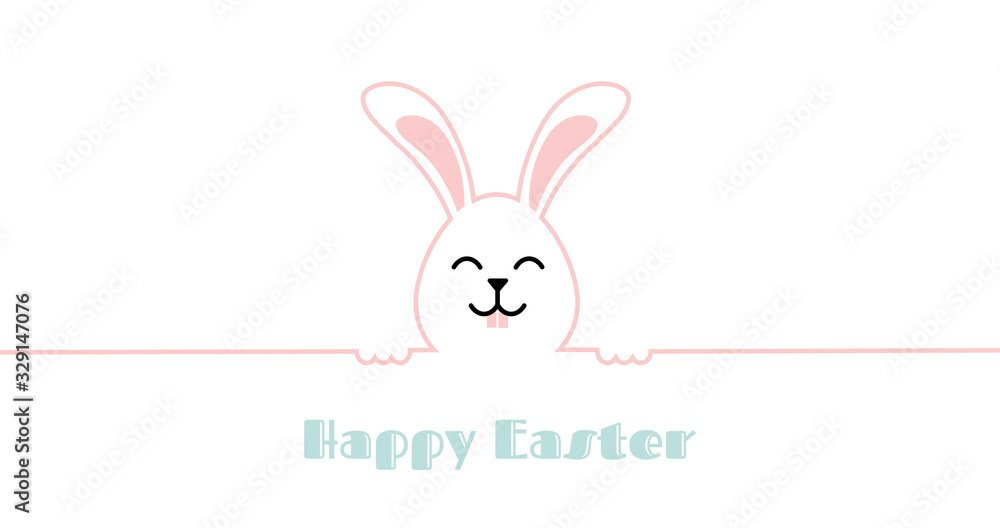 Happy Easter banner with cure smiling bunny. Greeting card, poster or banner with bunny, flowers and Easter egg. Egg hunt poster. Spring background Happy Easter banner with cure smiling bunny. Greeting card, poster or banner with bunny, flowers and Easter egg. Egg hunt poster. Spring background