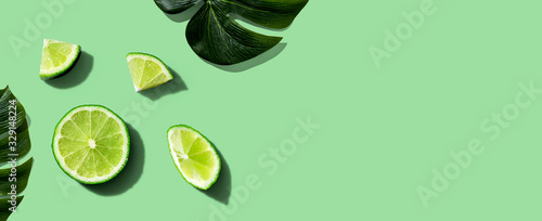 Fresh green limes overhead view - flat lay © Tierney