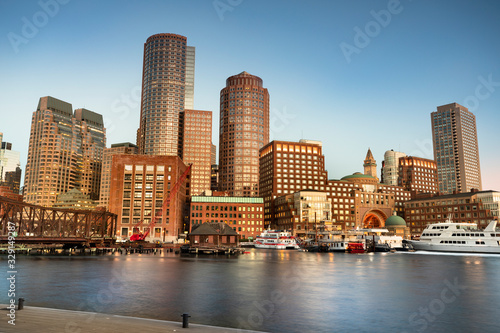 Downtown city view of Boston Massachusetts looking of the riverfront harbor from Fan Pier Park © Aevan