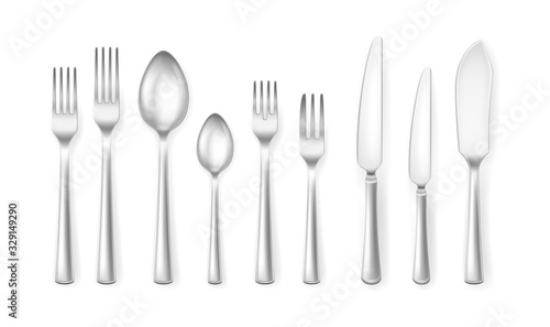 Realistic Detailed 3d Cutlery Set for Home or Restaurant. Vector