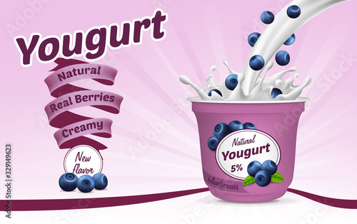 Cartoon Color Yogurt Ad Flyer Concept Banner. Vector