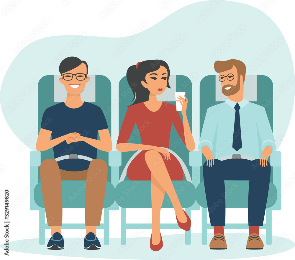 Obraz premium Cartoon people traveling by plane