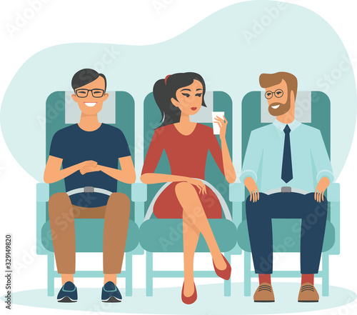 Cartoon people traveling by plane