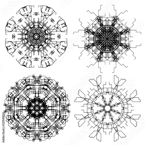 Vector graphic mandala isolated on white background. The stylized elements of Gothic architecture. Sketch of tattoo.