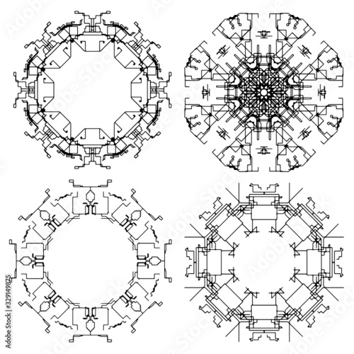 Vector  graphic mandala isolated on white background. The stylized elements of Gothic architecture. Sketch of tattoo.