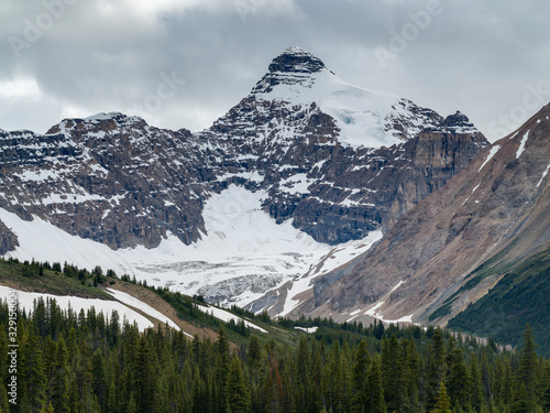Snowcapped mountain range, Icefield Parkway, Alberta, Canada