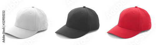 Blank white, black and red baseball cap mockup template isolated, clipping path.