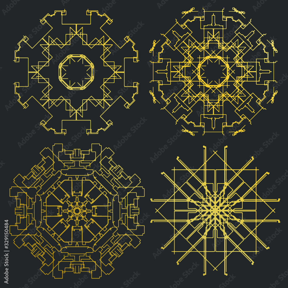 Fototapeta Ornament gold card with mandala. Geometric square element made in . Perfect cards for any other kind of design, birthday and other holiday, kaleidoscope, medallion, yoga, india, arabic vector