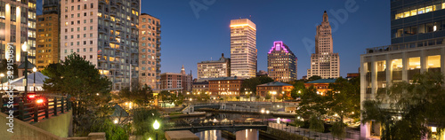 Downtown panoramic city view over the Woonasquatucket River canal in Providence Rhode Island USA photo