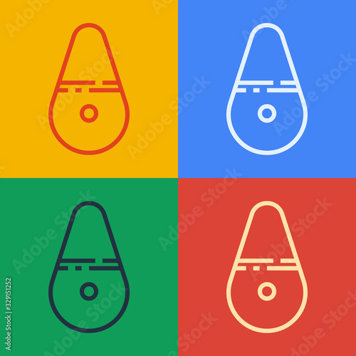 Pop art line Dildo vibrator for sex games icon isolated on color background. Sex toy for adult. Vaginal exercise machines for intimate. Vector Illustration