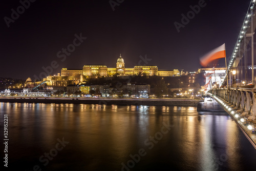 Buda Castle  Royal Palace by the Danube river illuminated at night in Budapest