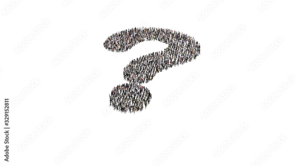 3d animation of people gathering into a crowd and forming a question mark 3d animation of people gathering into a crowd and forming a question mark