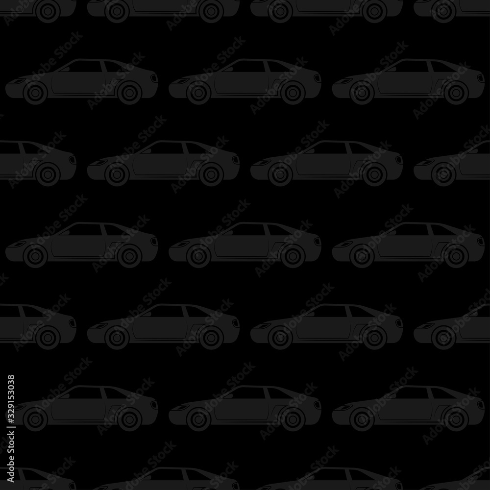 Sports cars isolated on black background. Side view. Dark seamless pattern. Vector graphic illustration. Texture. Sports cars isolated on black background. Side view. Dark seamless pattern. Vector graphic illustration. Texture.