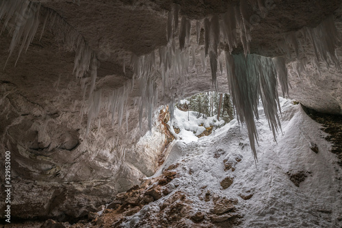 Karst caves in winter. Arkhangelsk region, Russia
